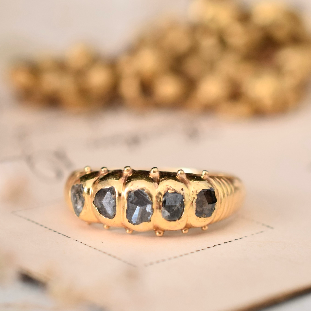 Georgian Or Georgian Style 18ct Yellow Gold And Black Rough Rose Cut Diamond Ring
