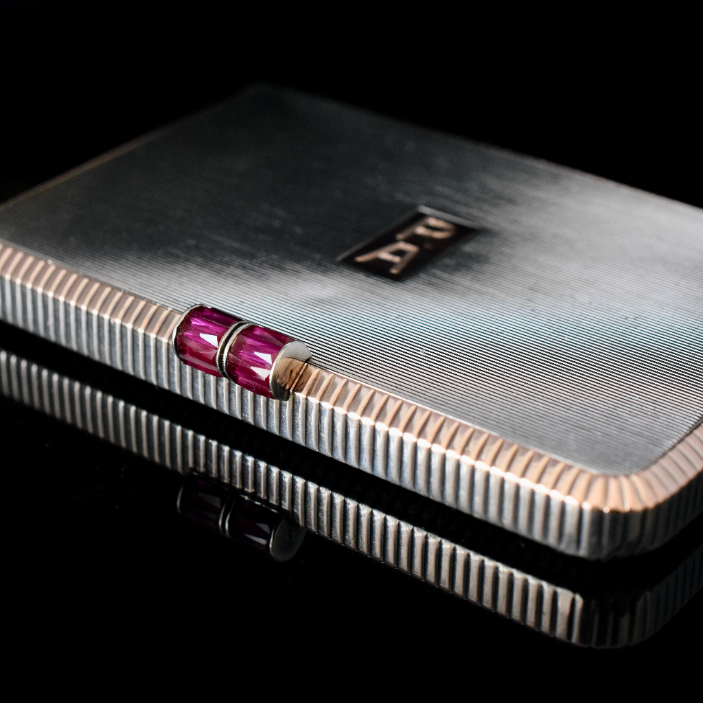 Art Deco Sterling Silver 9ct Gold And Ruby ‘Asprey & Co.’ Compact - London 1936
