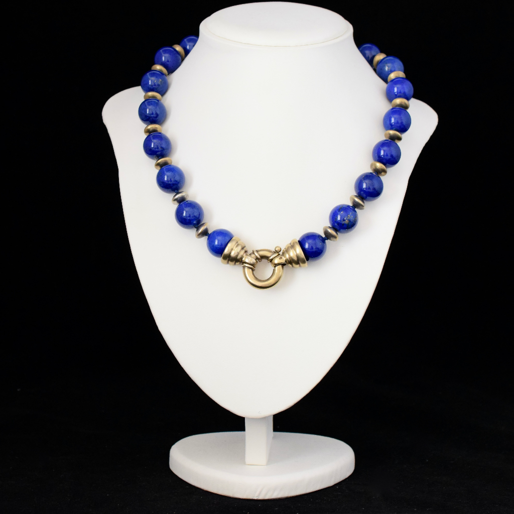 Modern Sterling Silver And Lapis Lazuli Bead Necklace - 214 Grams Independent Valuation Included For $3000 AUD