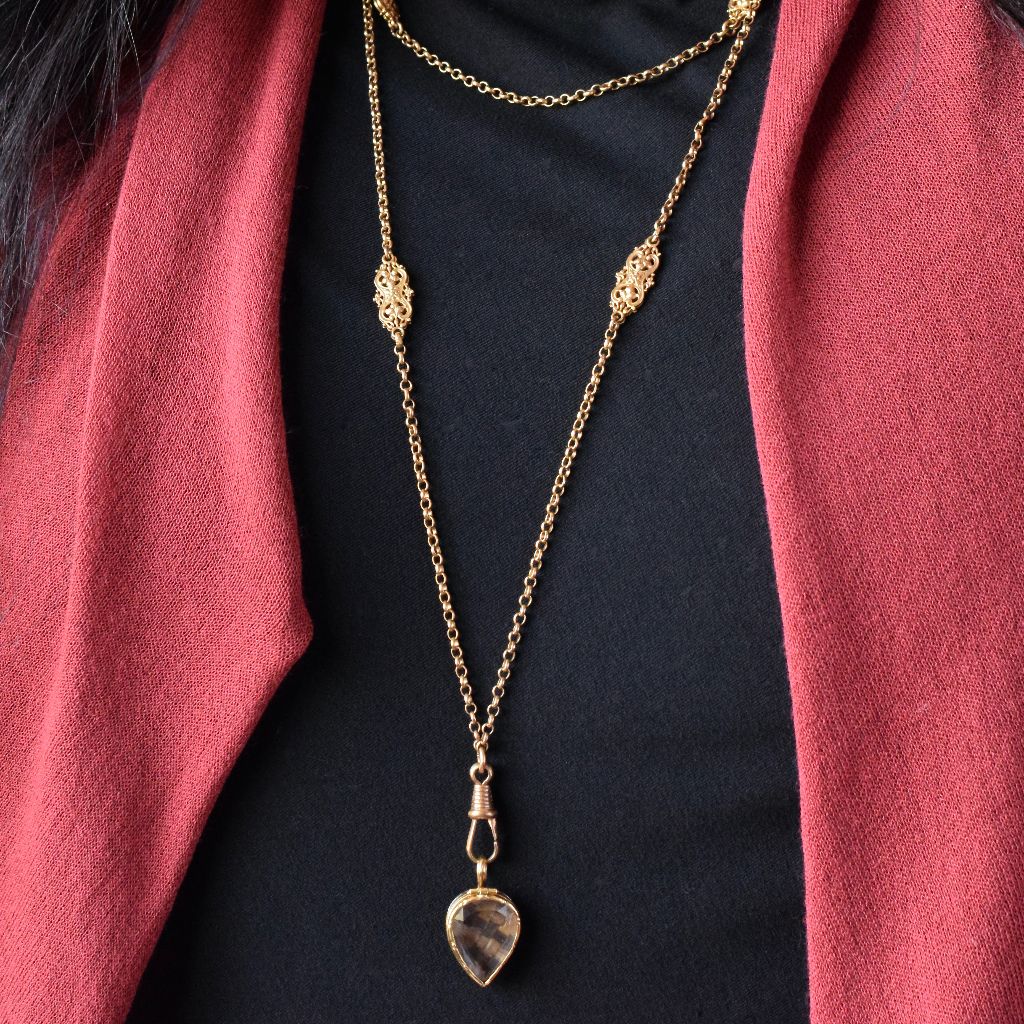 Antique Victorian ‘Pinchbeck’ Fancy Link Long Guard Chain 130cm