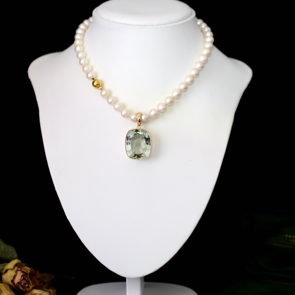 Modern 9ct Gold Prasiolite Pendant/Enhancer - 40cts