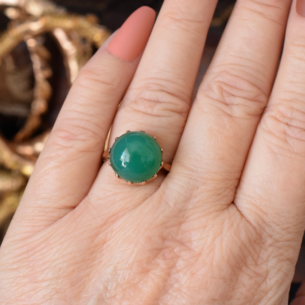 Vintage 9ct Rose Gold Green Quartz Ring