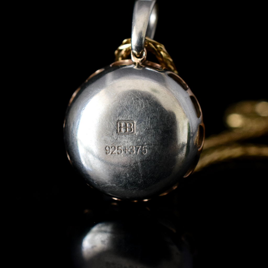 Modern Pink Moonstone 9ct And Sterling Silver Pendant by Hardy Brothers On Italian 9ct Adjustable Chain