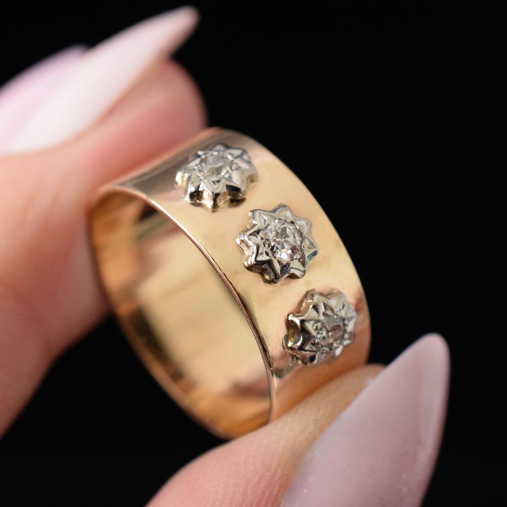Vintage 9ct Rose Gold Diamond Trilogy Cigar Band