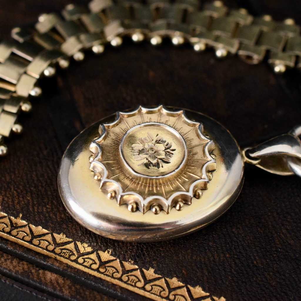 Antique Sterling Silver Victorian Aesthetic Book Chain Collar And Locket Necklace