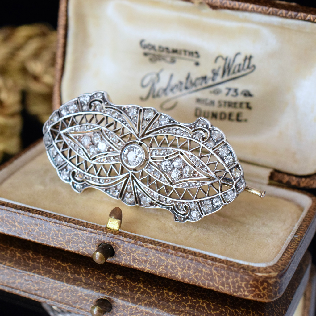 Antique Art Deco 14ct Gold And Diamond Brooch Circa 1925