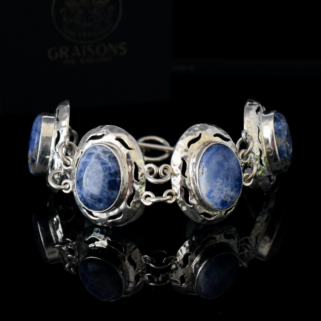 Modern Sterling Silver And Sodalite Matching Necklace And Bracelet Set