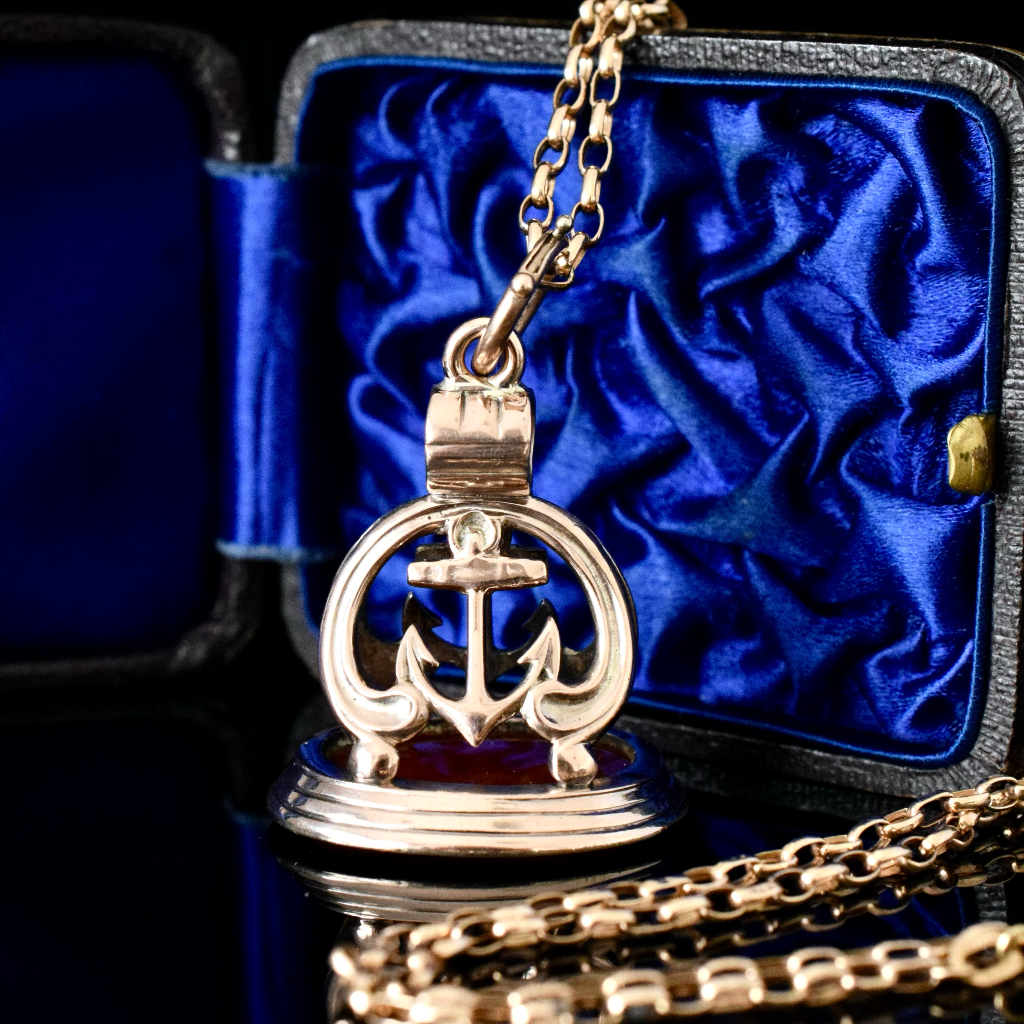 Antique Victorian Gold *Cased* Carnelian Anchor Fob Seal Circa 1890