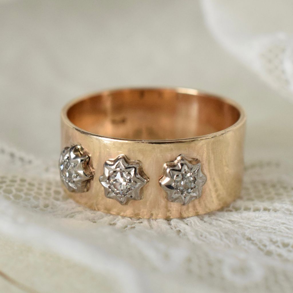 Vintage 9ct Rose Gold Diamond Trilogy Cigar Band