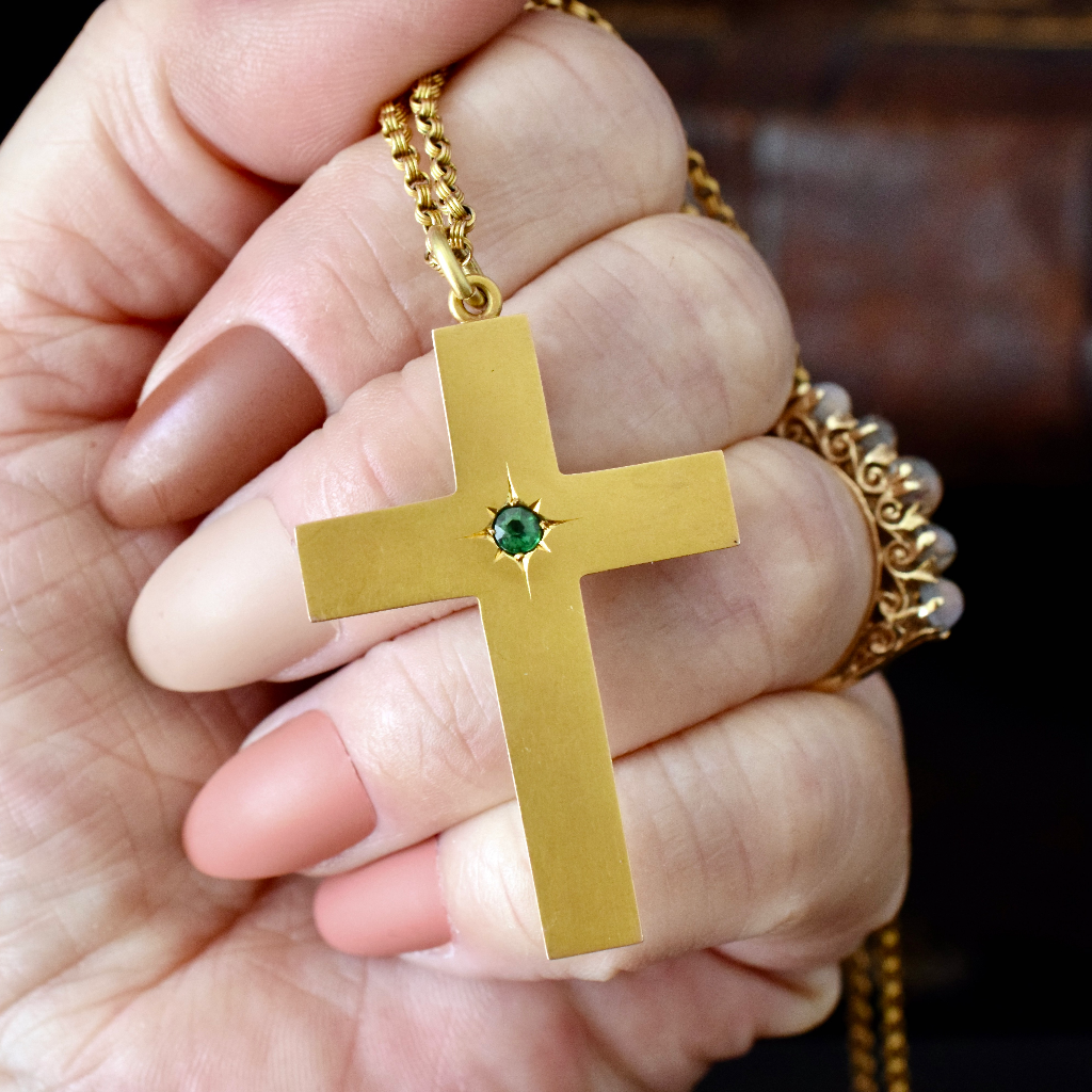 Antique Australian 9ct Gold Green Garnet Doublet Cross Circa 1910