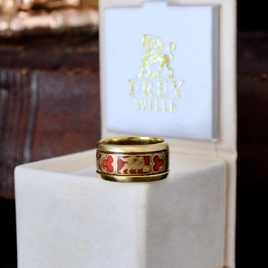Modern 18ct Yellow gold And Enamel Wide Cigar Band By ‘Frey Wille’