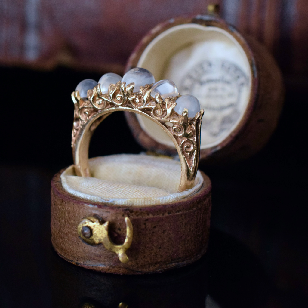 Vintage 9ct Yellow Gold Five Stone Half Hoop Moonstone Ring London 1973