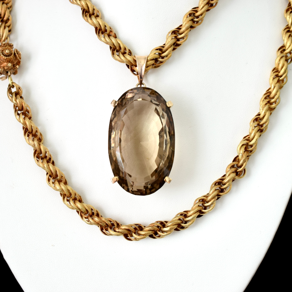 Impressive 14ct Rose Gold Smoky Quartz Pendant - 165cts