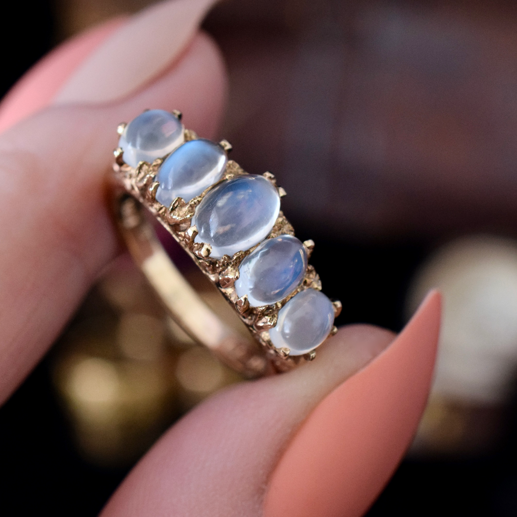 Vintage 9ct Yellow Gold Five Stone Half Hoop Moonstone Ring London 1973