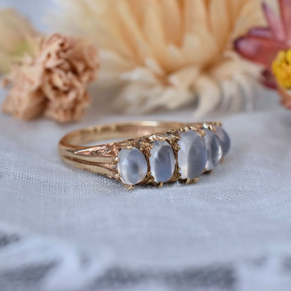 Vintage 9ct Yellow Gold Five Stone Half Hoop Moonstone Ring London 1973