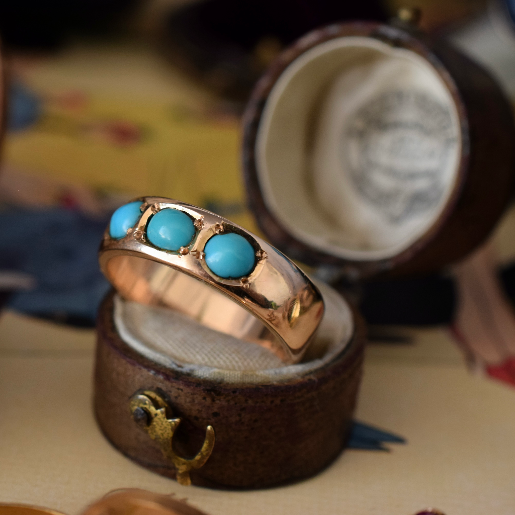 Antique 15ct Rose Gold Turquoise Gypsy Ring Circa 1915