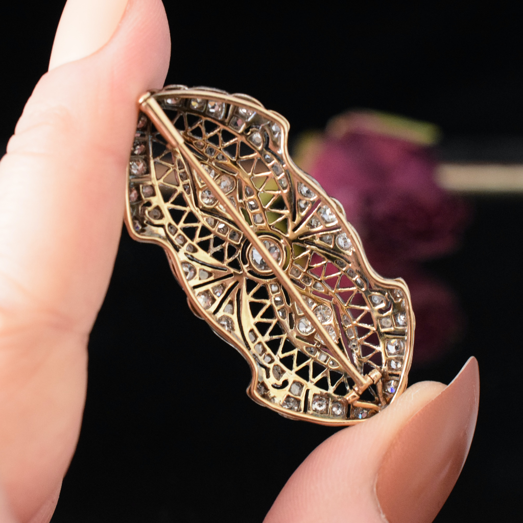 Antique Art Deco 14ct Gold And Diamond Brooch Circa 1925