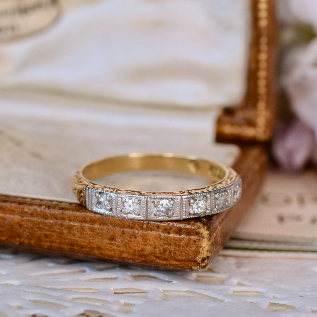 Vintage Art Deco 18ct Yellow Gold And Diamond Engraved Ring Circa 1935