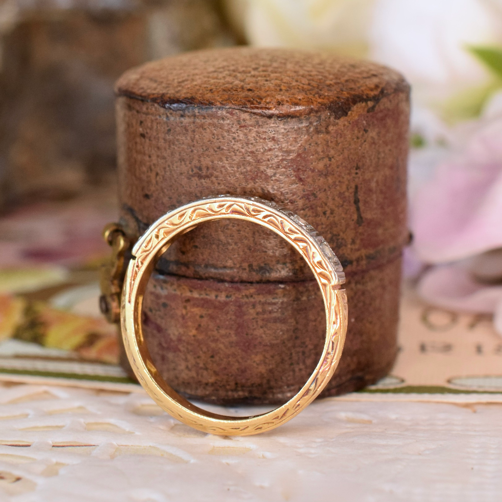 Vintage Art Deco 18ct Yellow Gold And Diamond Engraved Ring Circa 1935