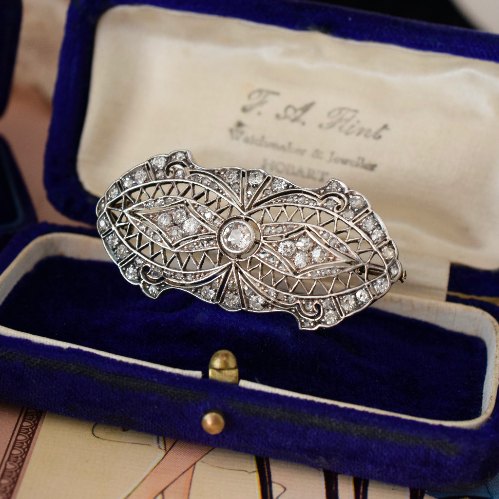 Antique Art Deco 14ct Gold And Diamond Brooch Circa 1925