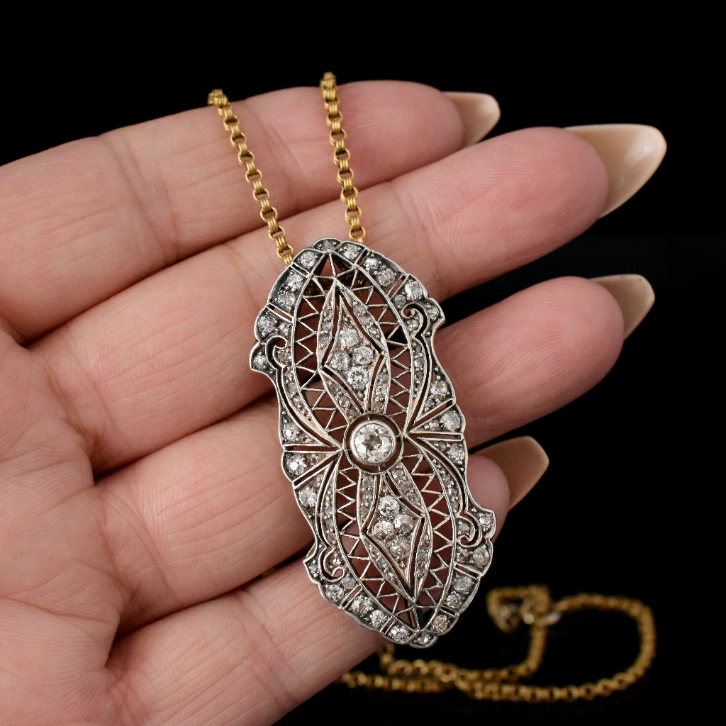 Antique Art Deco 14ct Gold And Diamond Brooch Circa 1925