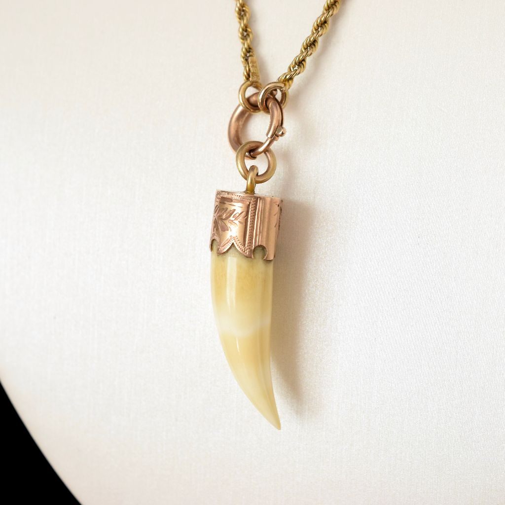Antique Late 19th Century “Raj” Era 9ct Rose Gold Tooth Pendant Circa 1890