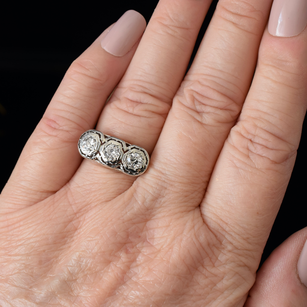 Antique Art Deco 18ct White Gold Diamond Trilogy ring 0.75ct Circa 1925 Independent Valuation Included In Purchase For $5,300 AUD