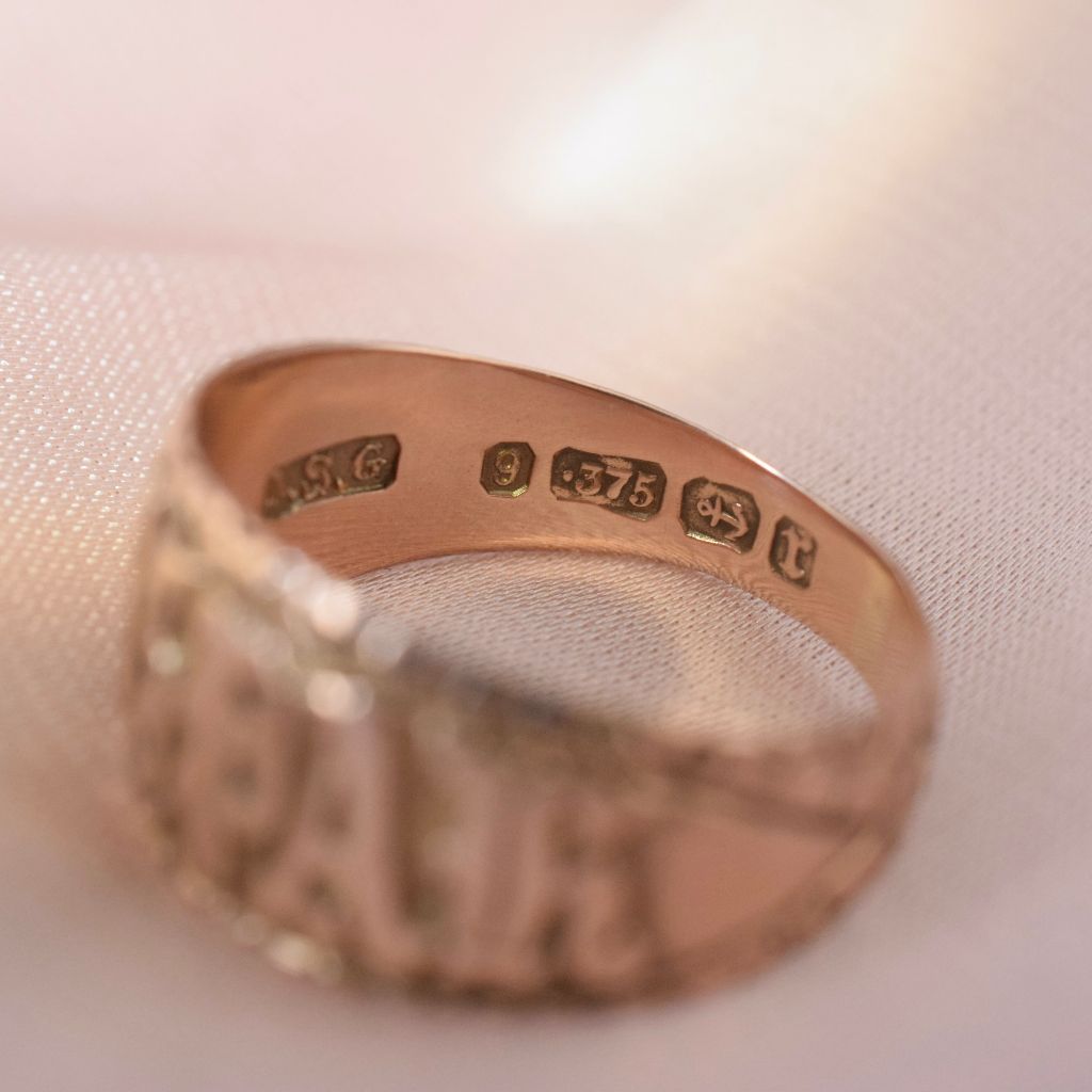 Antique Victorian 9ct Rose Gold ‘Mizpah’ Ring Birmingham 1891