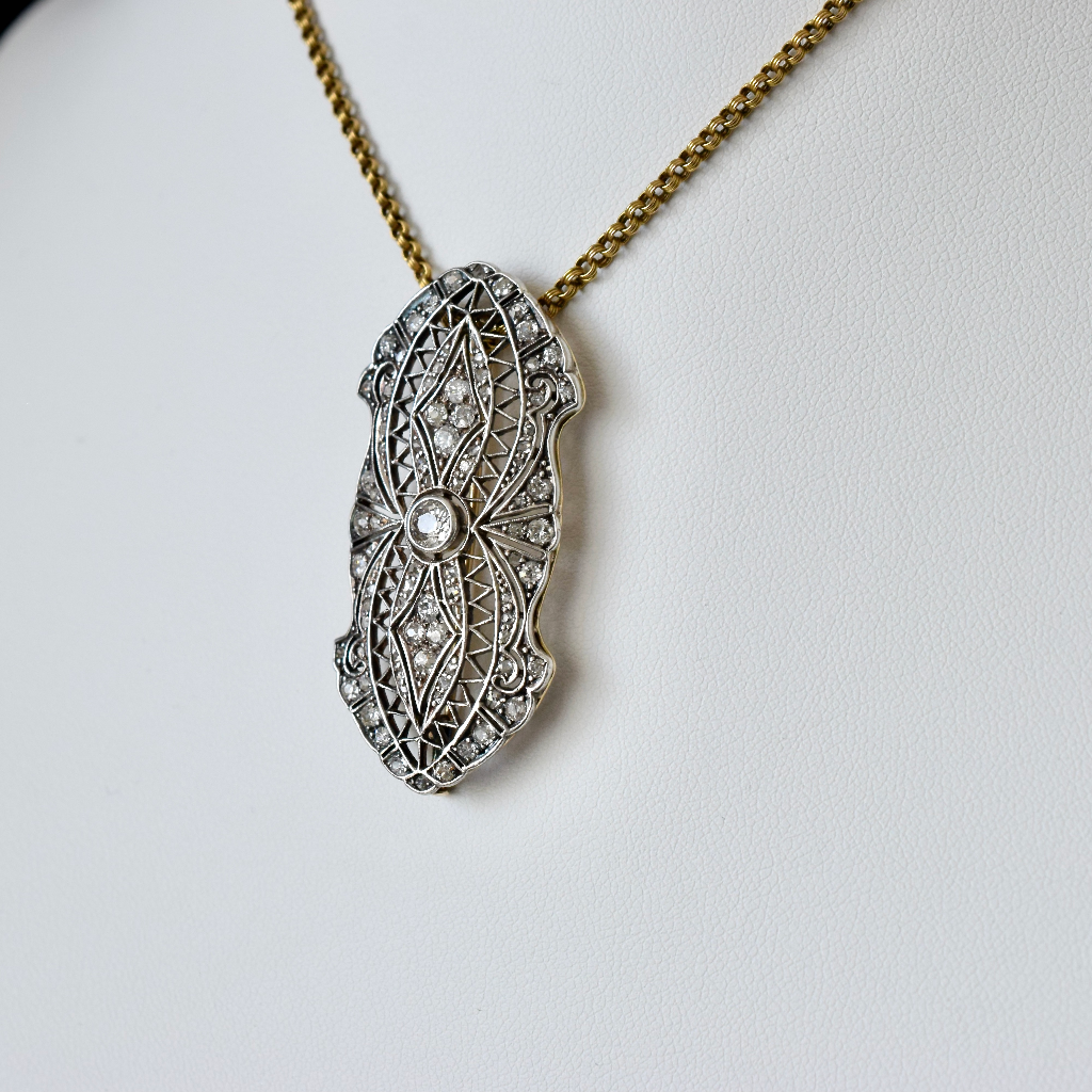 Antique Art Deco 14ct Gold And Diamond Brooch Circa 1925