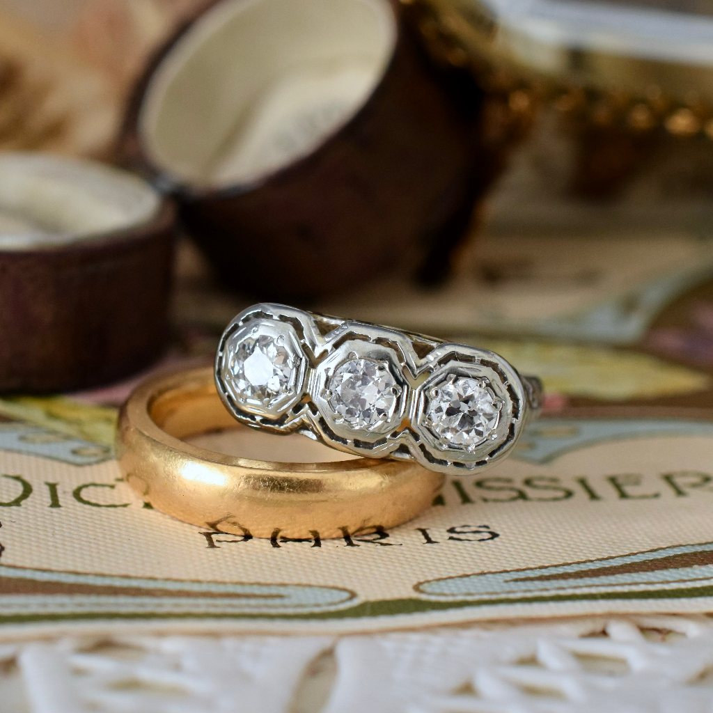 Antique Art Deco 18ct White Gold Diamond Trilogy ring 0.75ct Circa 1925 Independent Valuation Included In Purchase For $5,300 AUD