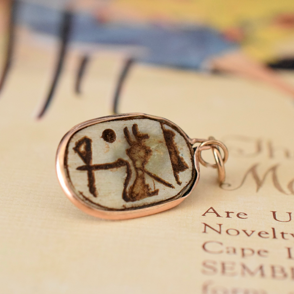 Antique Art Deco Era Egyptian Revival Scarab Charm Pendant Circa 1925