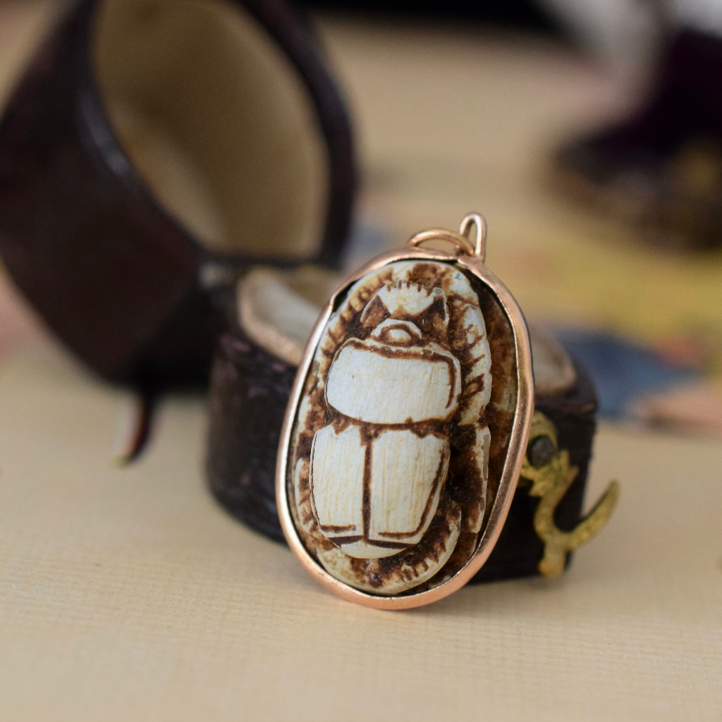 Antique Art Deco Era Egyptian Revival Scarab Charm Pendant Circa 1925