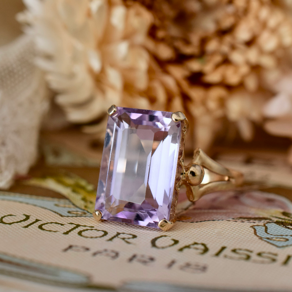 Modern 10ct Yellow Gold Emerald Cut Amethyst 8.47cts