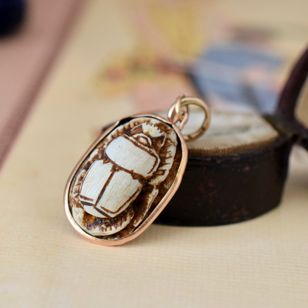 Antique Art Deco Era Egyptian Revival Scarab Charm Pendant Circa 1925