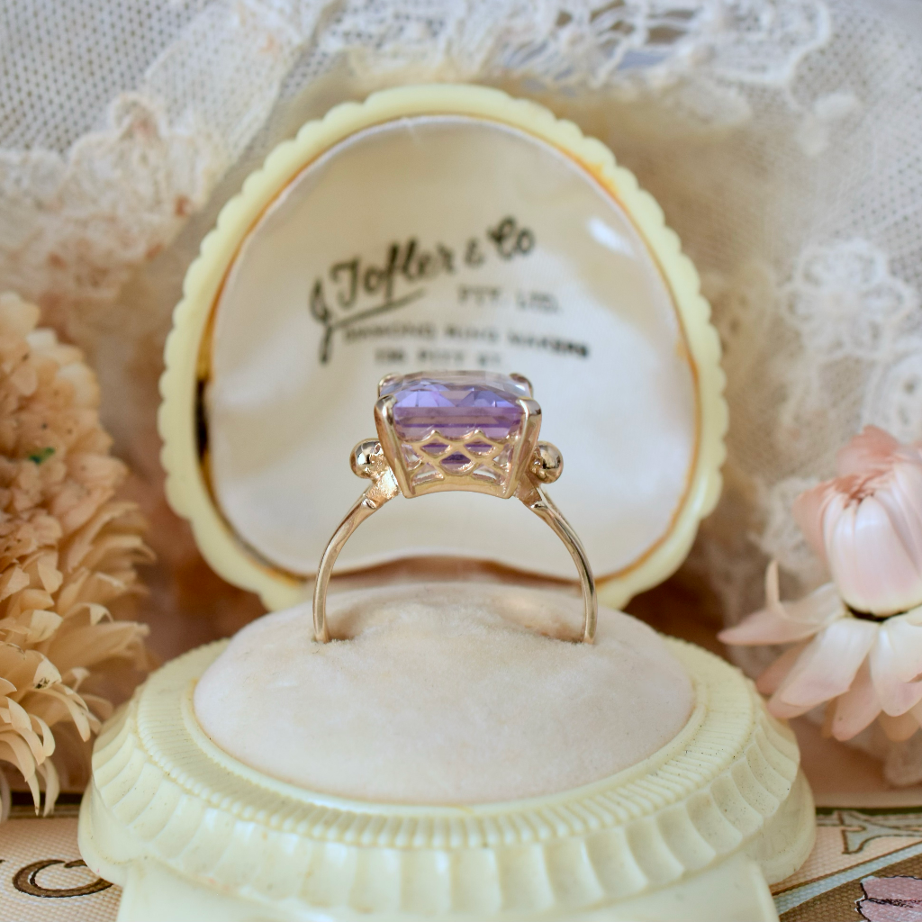 Modern 10ct Yellow Gold Emerald Cut Amethyst 8.47cts