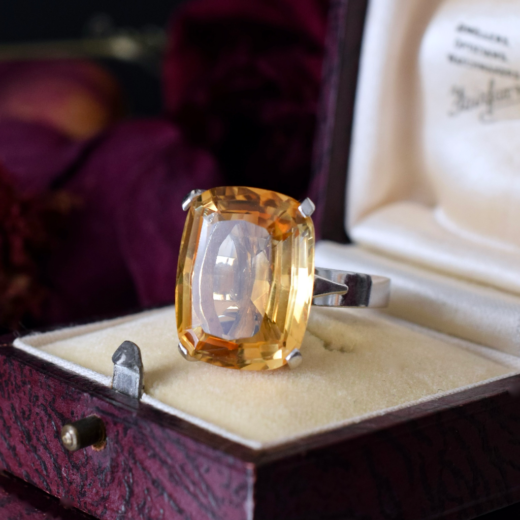 Modern 18ct White Gold Cushion Cut Citrine Ring