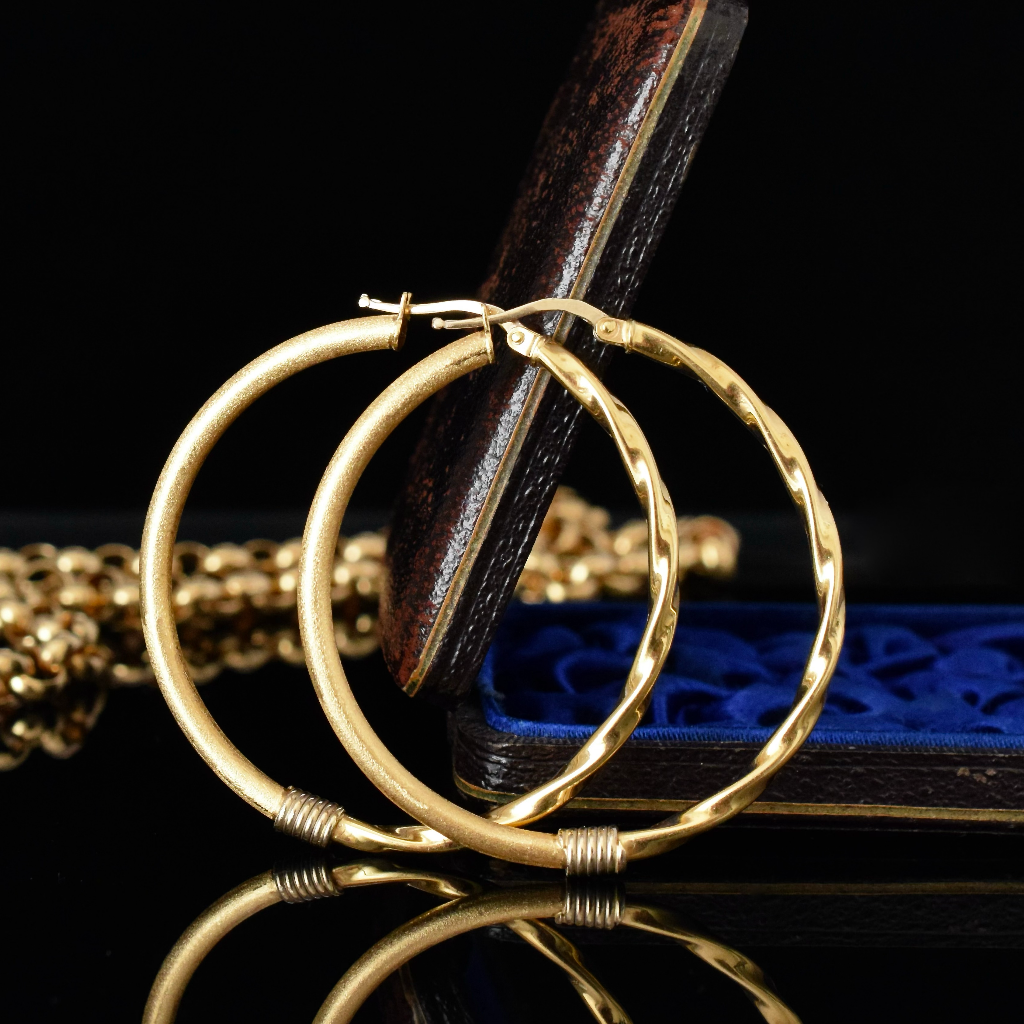 Modern Italian 18ct Yellow Gold Large Hoop Earrings