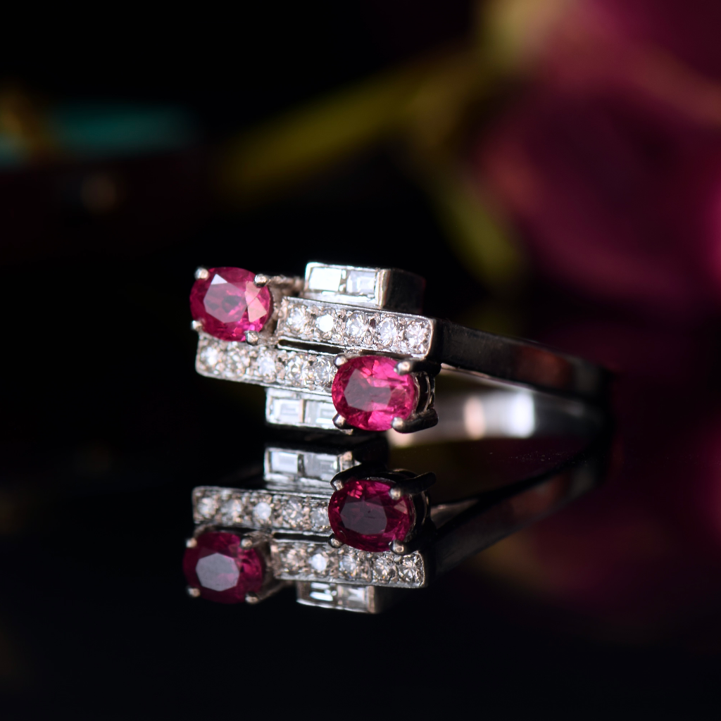 Art Deco Platinum Pink Sapphire Diamond Ring Independent Insurance/Retail Replacement Valuation For $5,500 AUD