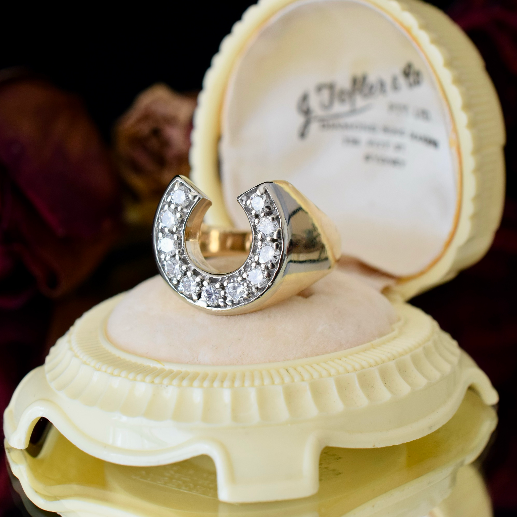 Modern Unisex 14ct Yellow Gold Diamond Horse Shoe Ring - 1.15ct Independent Valuation Included For $6,700 AUD