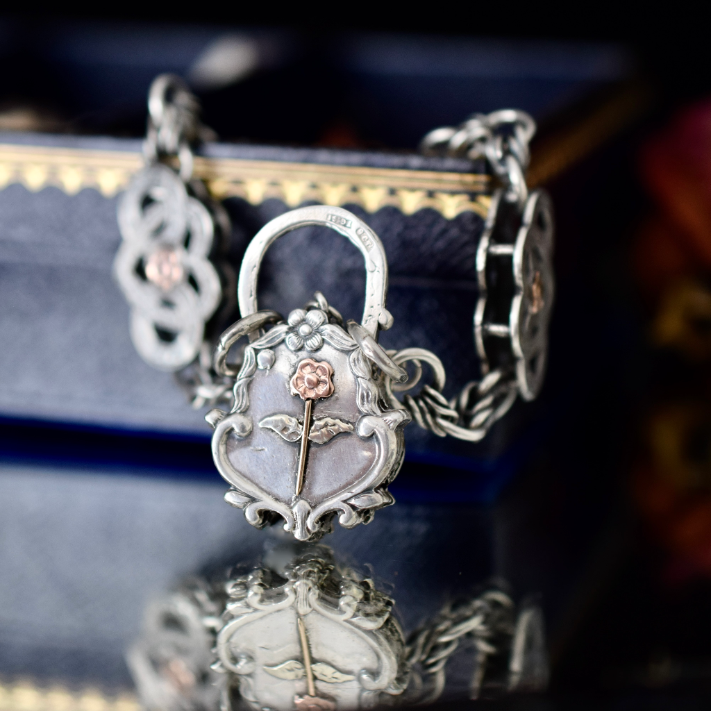 Vintage Victorian Style Sterling Silver And 9ct Rose Gold Bracelet