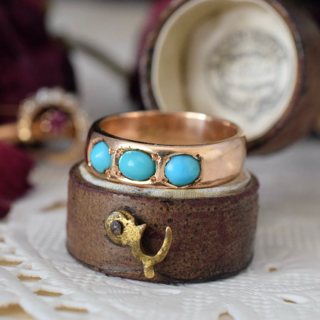 Antique 15ct Rose Gold Turquoise Gypsy Ring Circa 1915