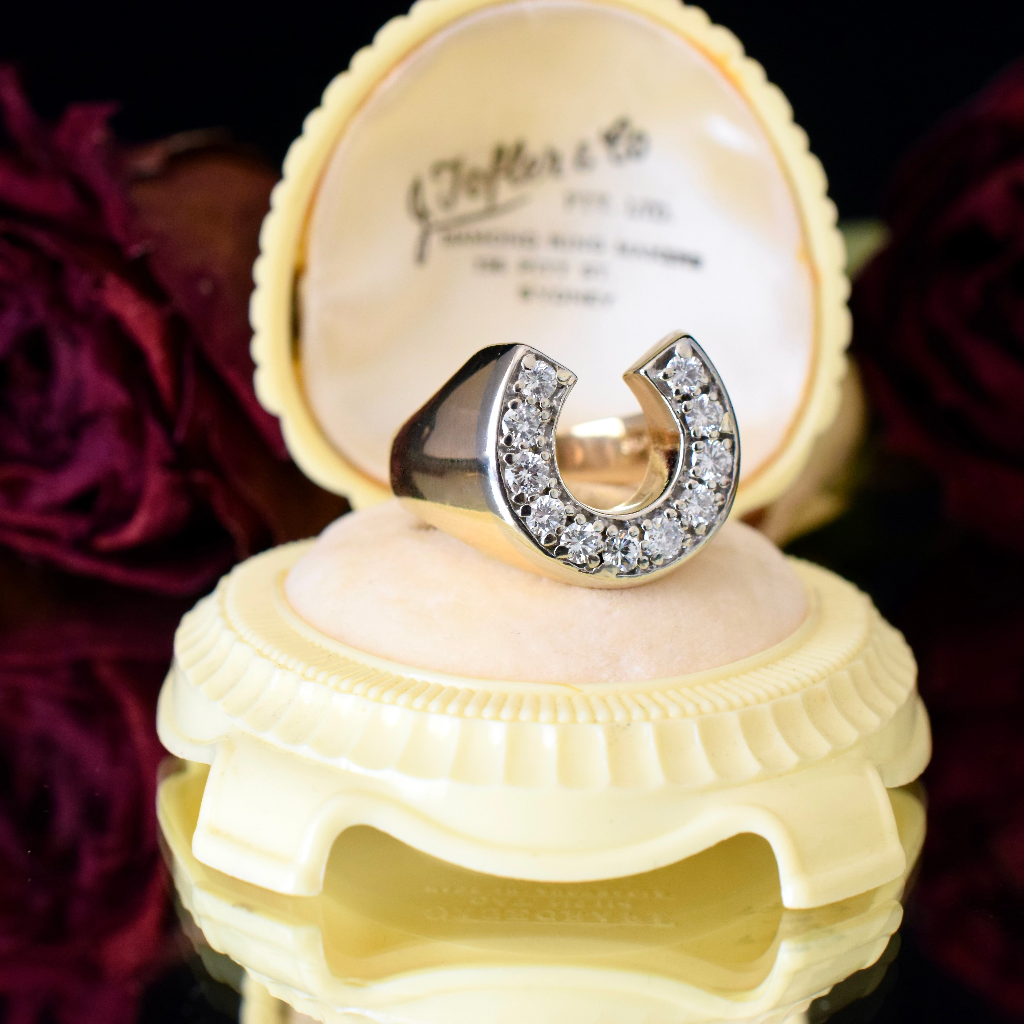 Modern Unisex 14ct Yellow Gold Diamond Horse Shoe Ring - 1.15ct Independent Valuation Included For $6,700 AUD