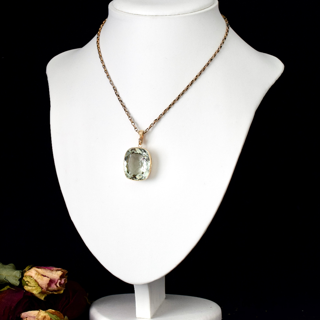 Modern 9ct Gold Prasiolite Pendant/Enhancer - 40cts