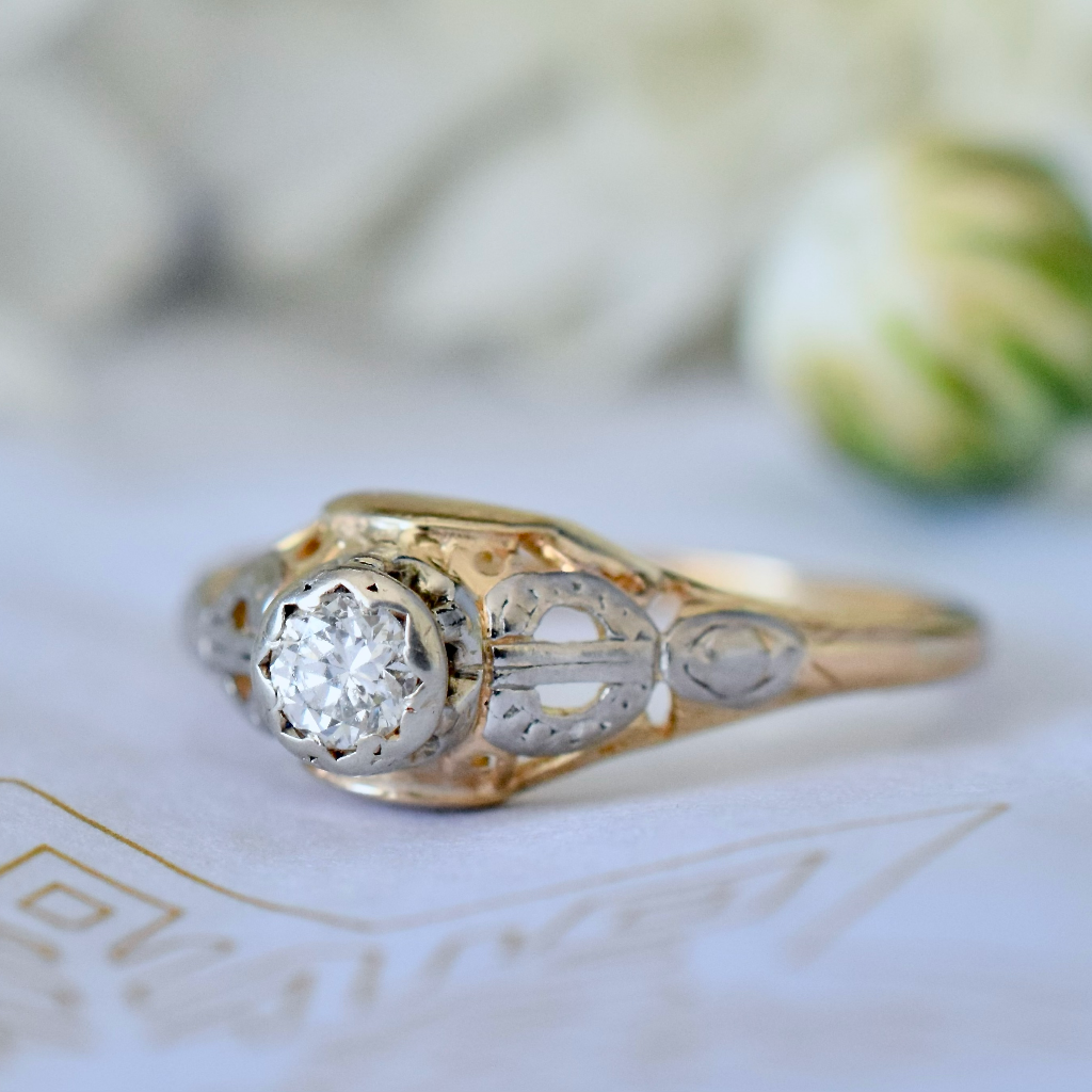 Art Deco 18ct Yellow Gold And Platinum Diamond Engagement Ring Circa 1935