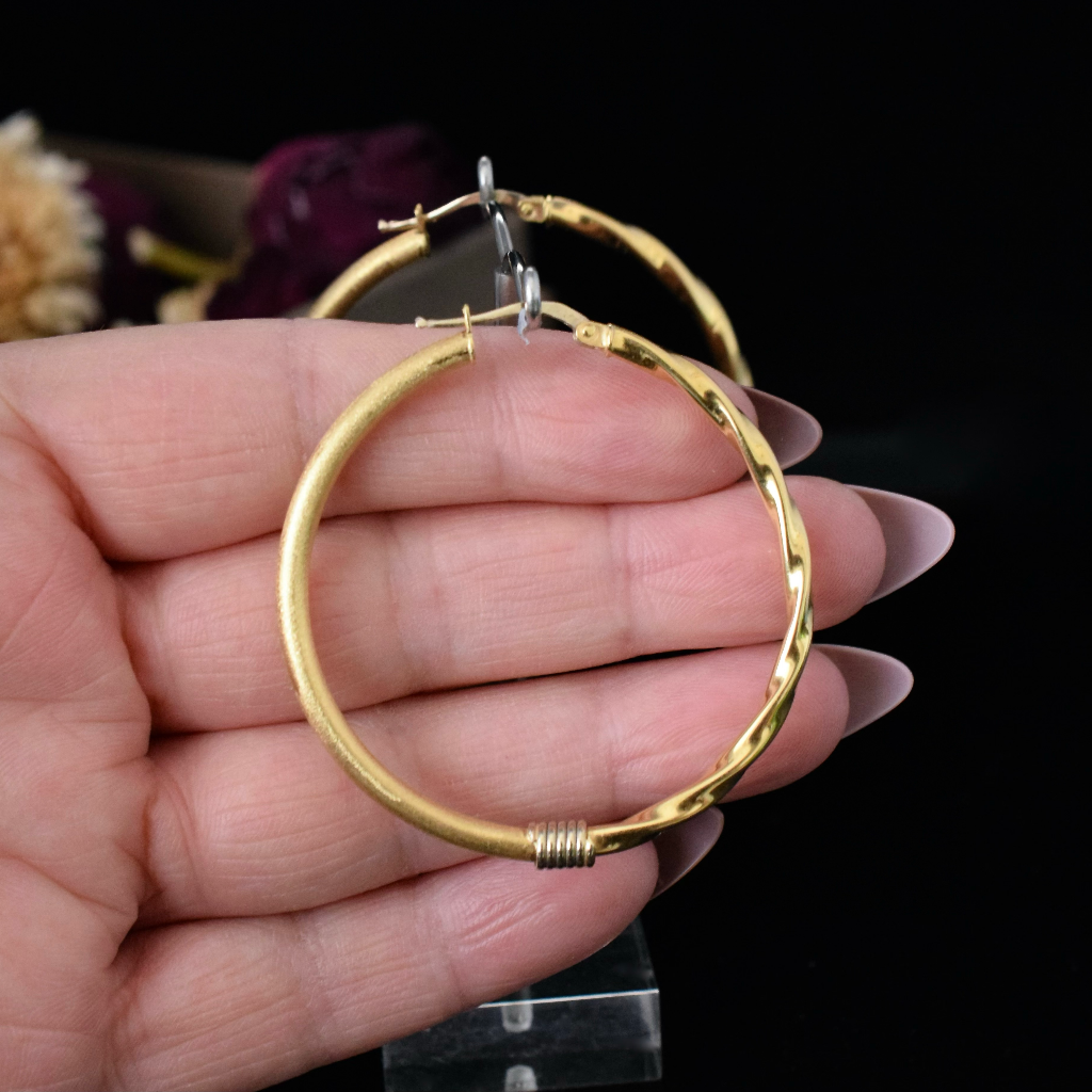 Modern Italian 18ct Yellow Gold Large Hoop Earrings