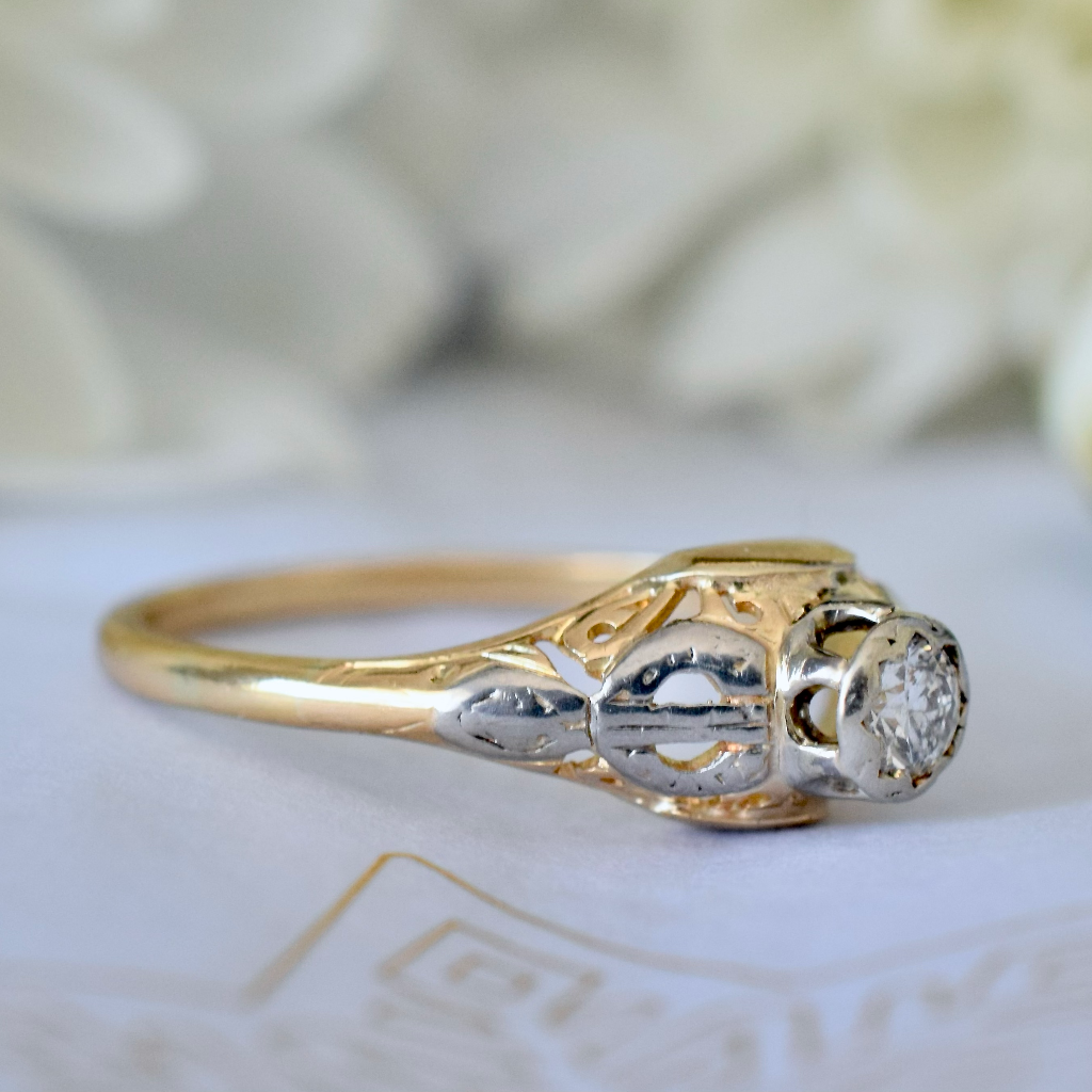 Art Deco 18ct Yellow Gold And Platinum Diamond Engagement Ring Circa 1935
