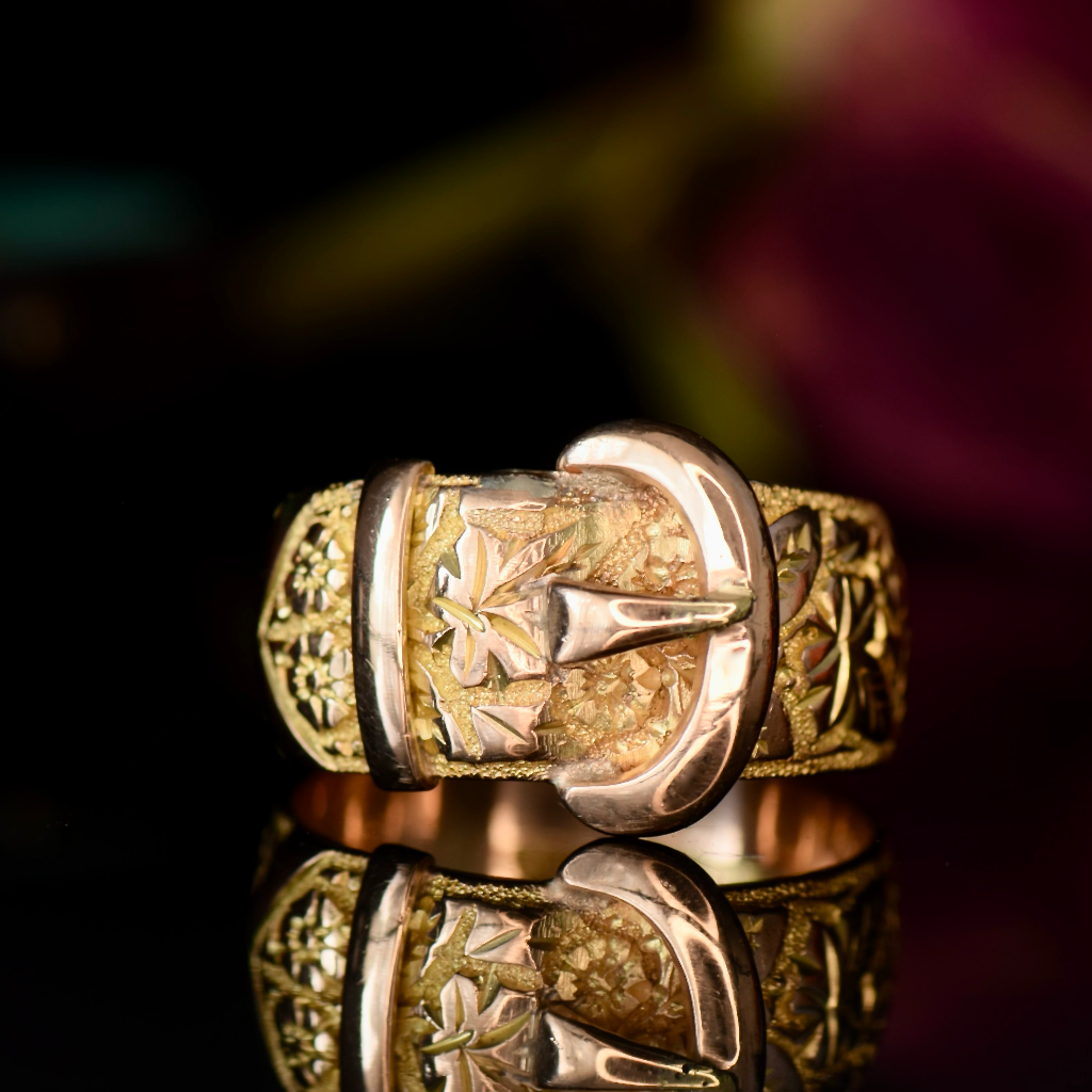 Antique 9ct Rose Gold Wide Buckle Ring By Kinsey Bros & Patrick Circa 1910