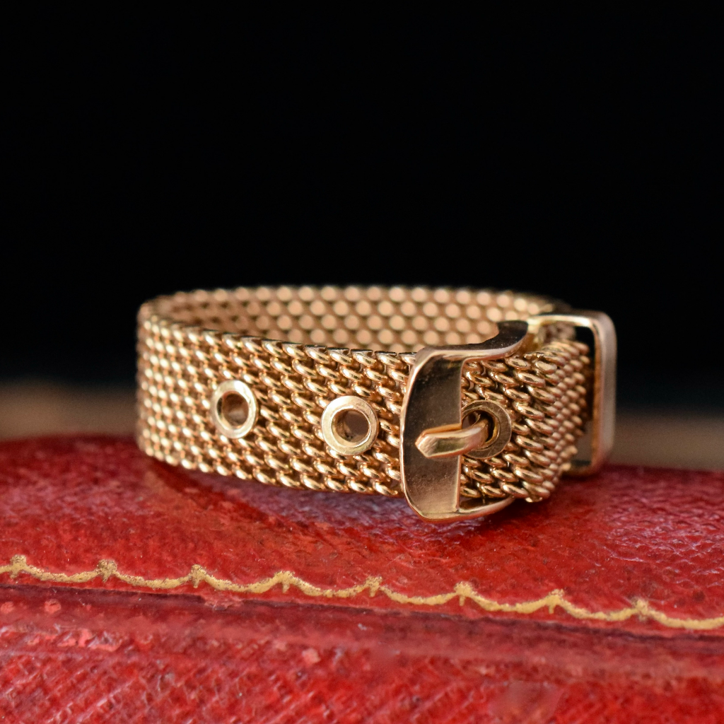 Vintage Italian Retro 18ct Yellow Gold Mesh Buckle Ring Circa 1960’s