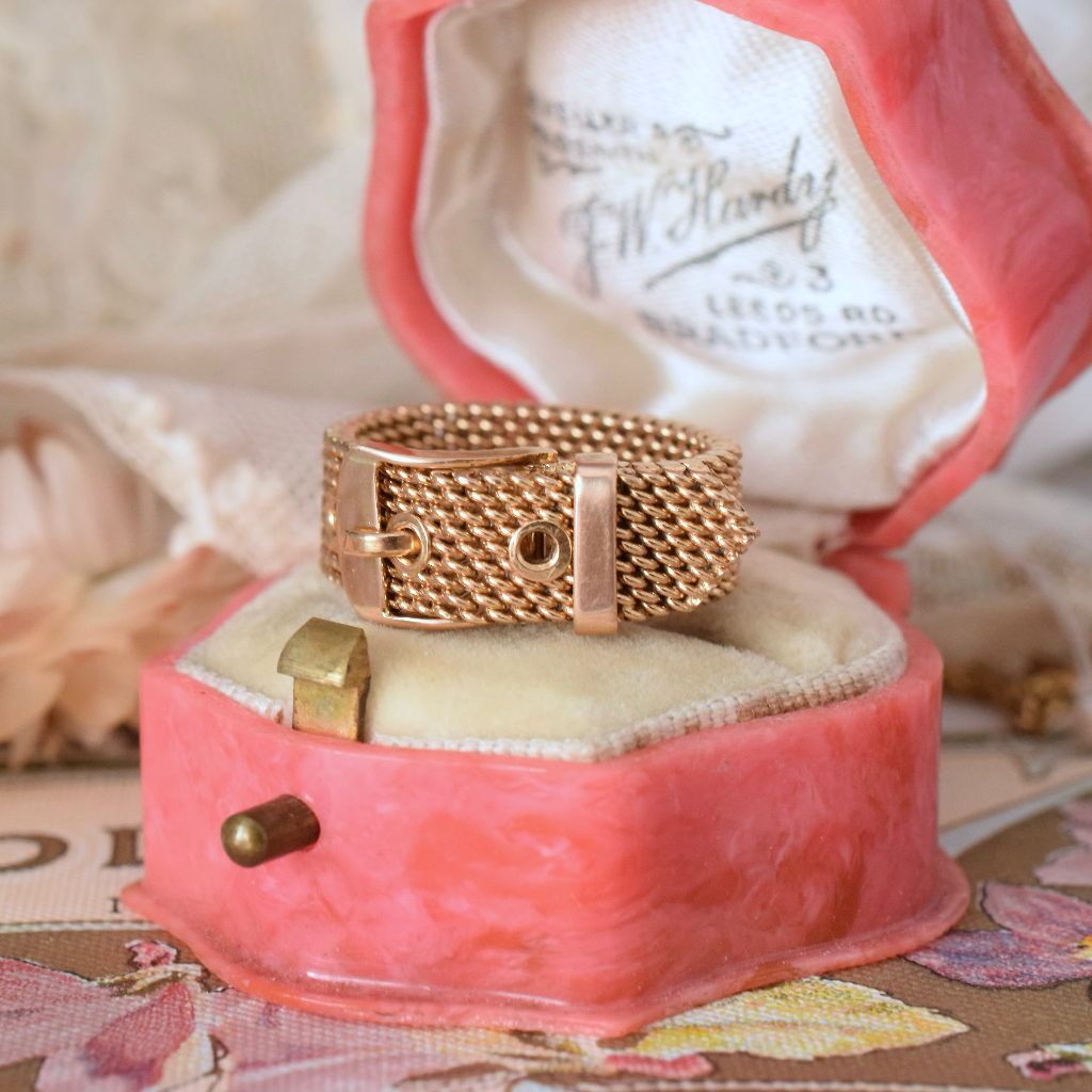 Vintage Italian Retro 18ct Yellow Gold Mesh Buckle Ring Circa 1960’s