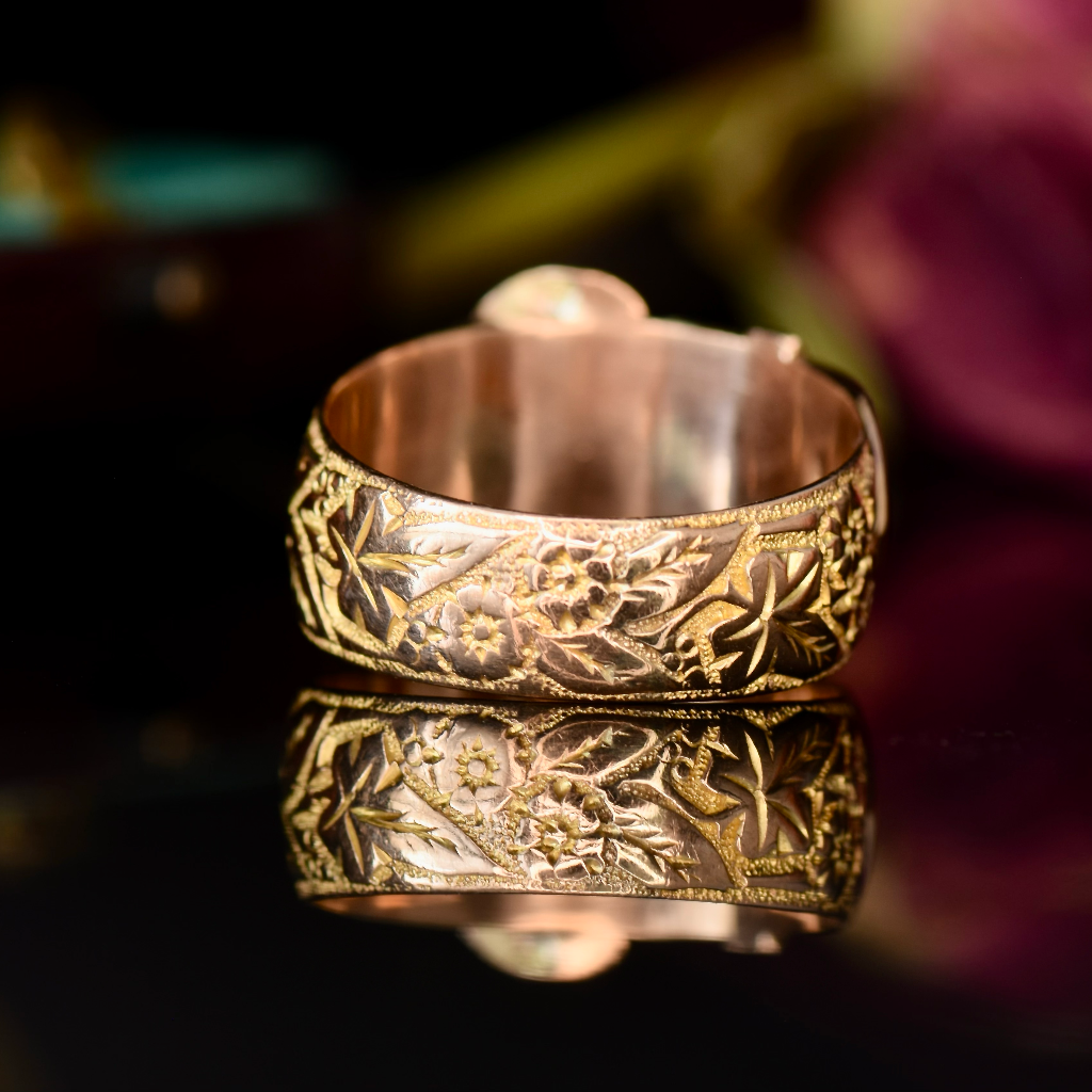 Antique 9ct Rose Gold Wide Buckle Ring By Kinsey Bros & Patrick Circa 1910